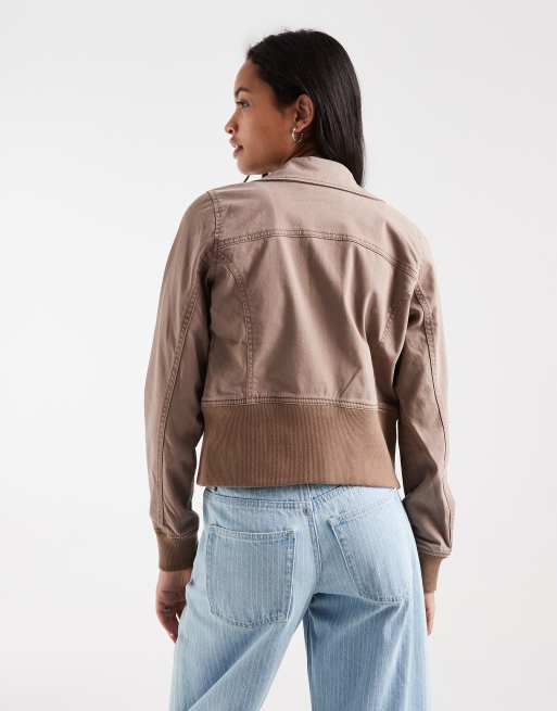 Hollister y2k mock neck fitted twill jacket in brown, 4 of 4