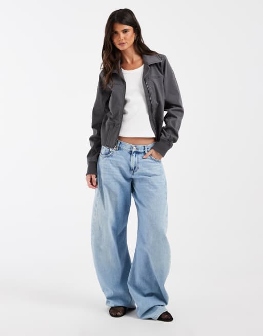 Hollister y2k mock neck twill fitted jacket in charcoal, 2 of 4