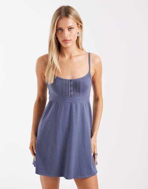 Hollister y2k pintuck knit mini dress in dusky blue
