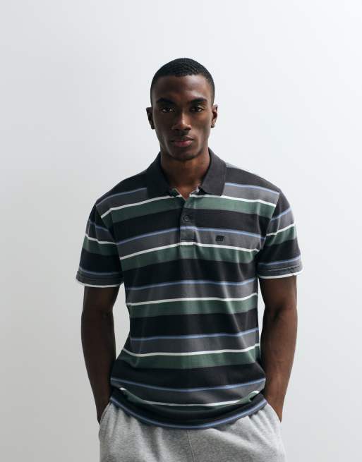 Hollister y2k short sleeve polo in blue and black stripe