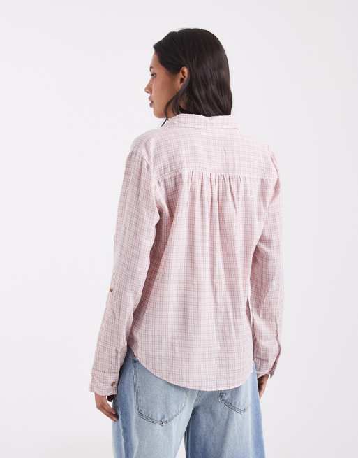 Hollister Y2K slim fit skjorte med v-hals i rosa tern, 4 af 4