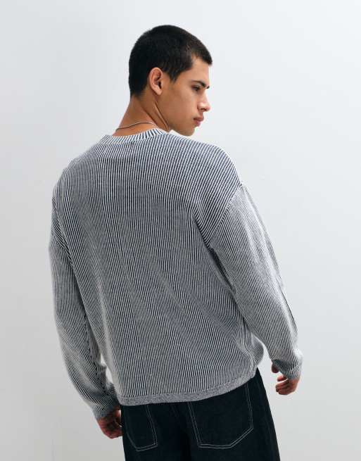 Hollister Y2K stickad ribbad tröja med grafik i grått, 5 av 5