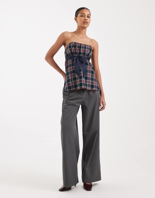 Hollister y2k strapless babydoll top in navy tartan, 2 of 4