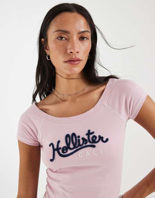 Hollister Y2K T-Shirt mit kurzen Raglanärmeln in Hellrosa, 1 von 4