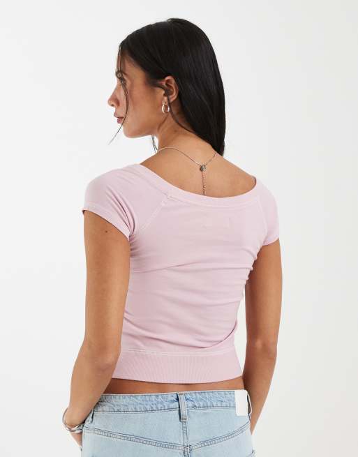 Hollister Y2K T-Shirt mit kurzen Raglanärmeln in Hellrosa, 4 von 4