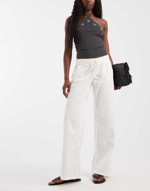 Hollister – Y2k – Utility-Schlupfhose in Ecru mit niedrigem Bund