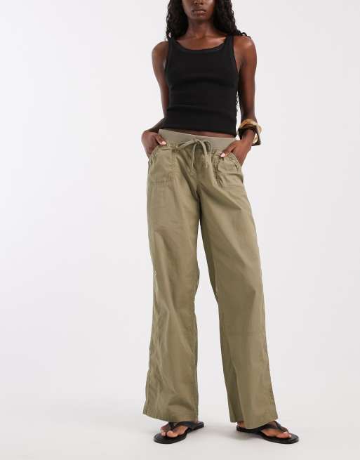 Hollister – Y2k – Utility-Schlupfhose in Khaki mit niedrigem Bund