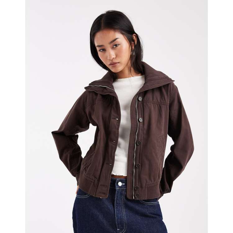 Hollister y2k vintage bomber jacket in dark brown | ASOS