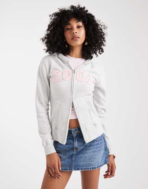 Hollister – Zapinana na dwa zamki szara bluza z kapturem i grafiką - view 1