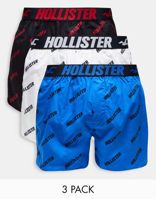 Hollister – Zestaw 3 par bokserek z tkaniny ze wzorem i bez wzorów w różnych kolorach