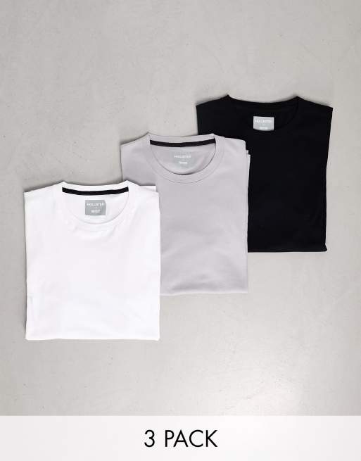 Hollister – Zestaw 3 t-shirtów o dopasowanym kroju z okrągłym dekoltem w kolorze białym/szarym/granatowym z małym logo
