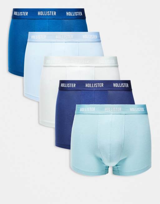 Hollister – Zestaw 5 par bokserek w różnych kolorach z logo na taśmie w talii