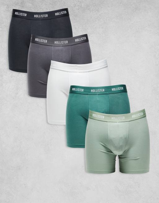 Hollister – Zestaw 5 par długich bokserek w różnych kolorach z logo na taśmie w talii
