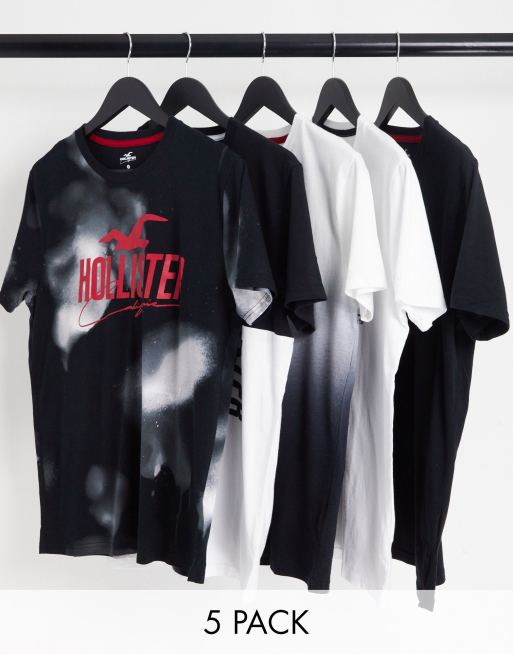 Hollister – Zestaw 5 T-shirtów z logo i kwiatowym wzorem z przodu i na plecach