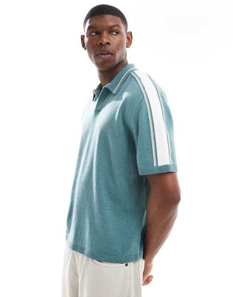 Hollister knitted contrast collar preppy polo top in green