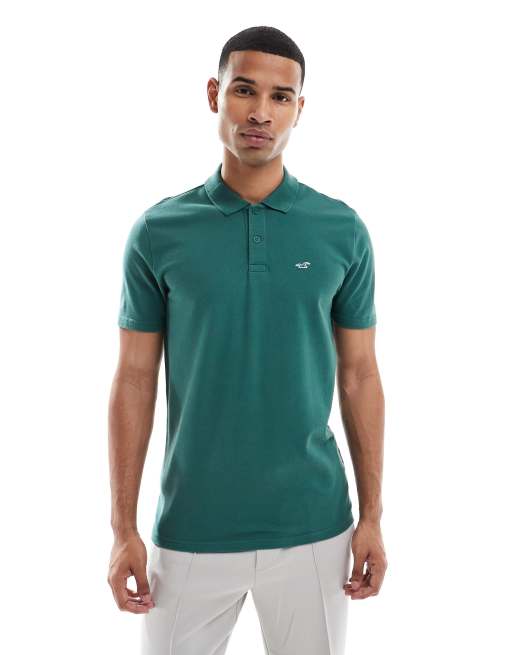 Hollister – Zielona koszulka polo z krótkimi rękawami i logo na piersi