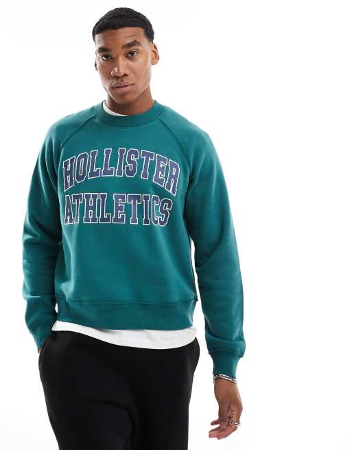 Hollister – Zielona krótka bluza dresowa o pudełkowym kroju z logo