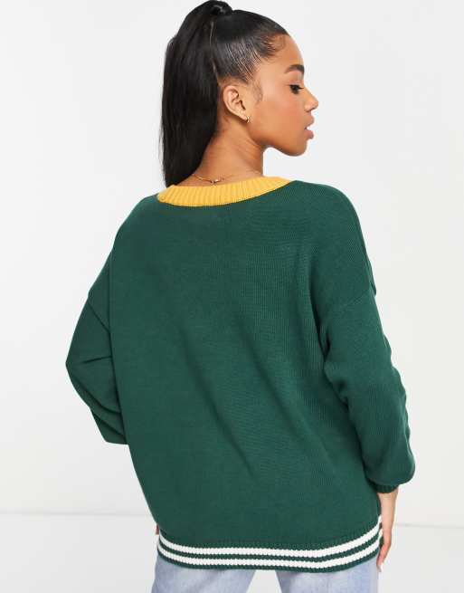 Hollister – Zielony kardigan w stylu uczelnianym , 2 z 4