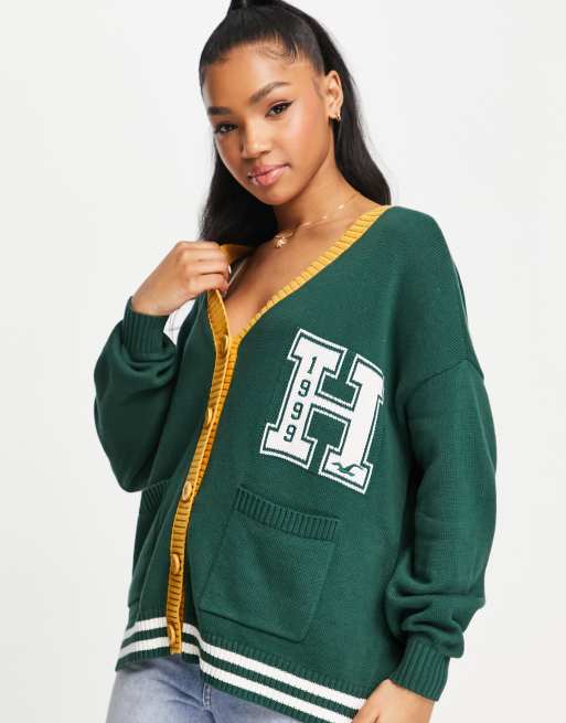 Hollister – Zielony kardigan w stylu uczelnianym , 4 z 4