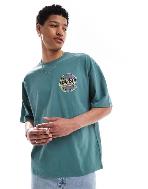 Hollister – Zielony obszerny T-shirt z grafiką - view 1