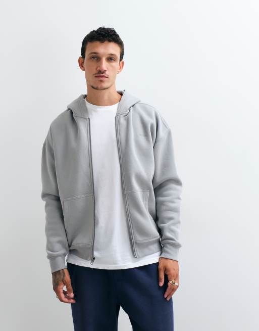 Hollister zip through boxy hoodie in charcoal