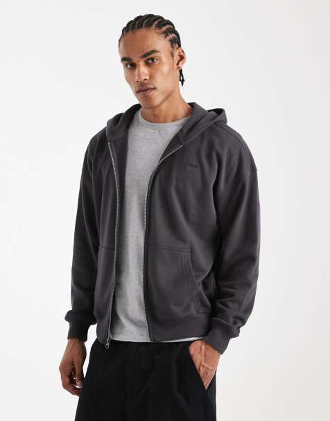 Hollister zip through front pocket hoodie in acid black - view 1