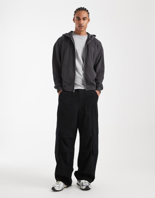 Hollister zip through front pocket hoodie in acid black, 2 of 5