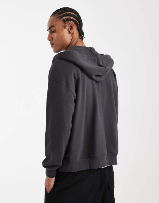 Hollister zip through front pocket hoodie in acid black, 3 of 5