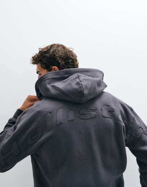 Hollister zip up back graphic logo hoodie in washed black - view 1