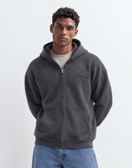 Hollister zip up back graphic logo hoodie in washed black, 6 of 10