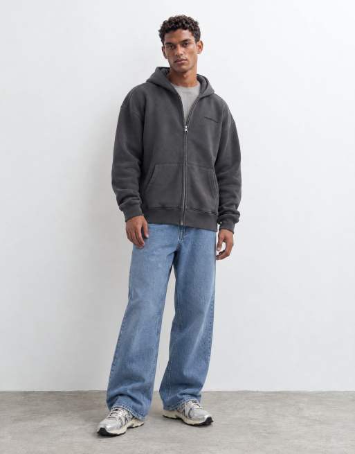 Hollister zip up back graphic logo hoodie in washed black, 7 of 10