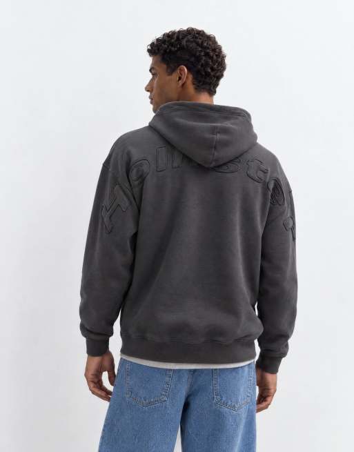 Hollister zip up back graphic logo hoodie in washed black, 8 of 10