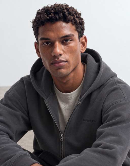 Hollister zip up back graphic logo hoodie in washed black, 9 of 10