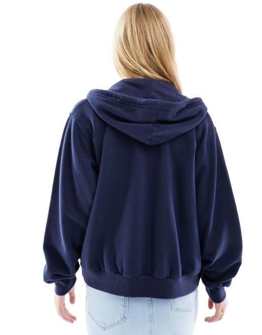 Hollister zip up Boston print hoodie in blue ASOS