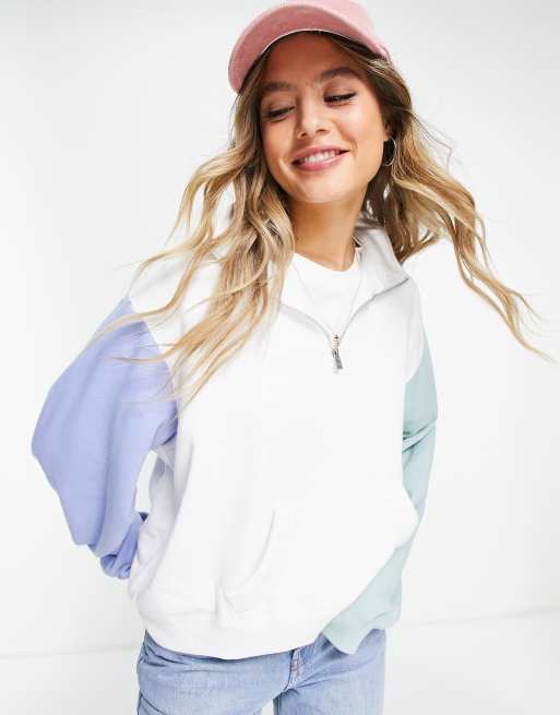 Hollister zip up colour block sweatshirt in white ASOS