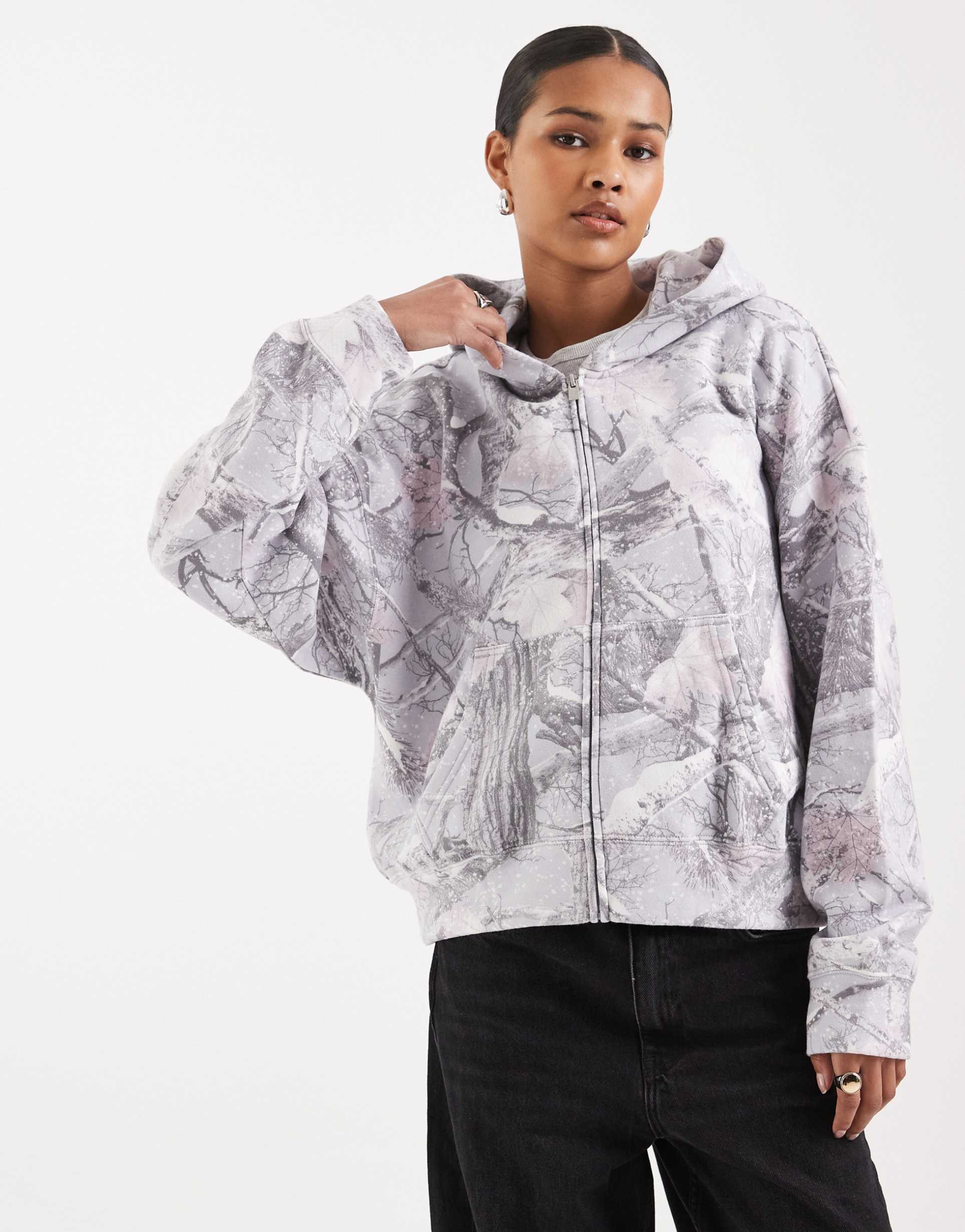 hollister zip up hoodie in lilac camo print