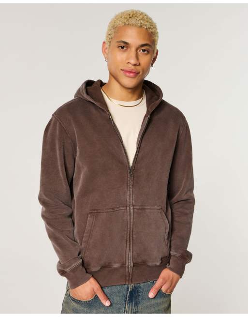 Hollister Zip-up hoodie in washed brown