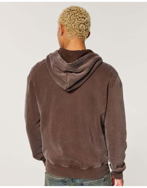 Hollister Zip-up hoodie in washed brown, 3 of 4