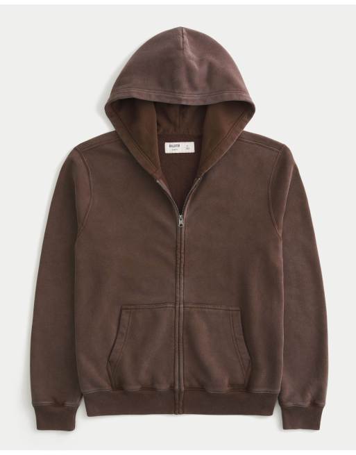 Hollister Zip-up hoodie in washed brown, 4 of 4