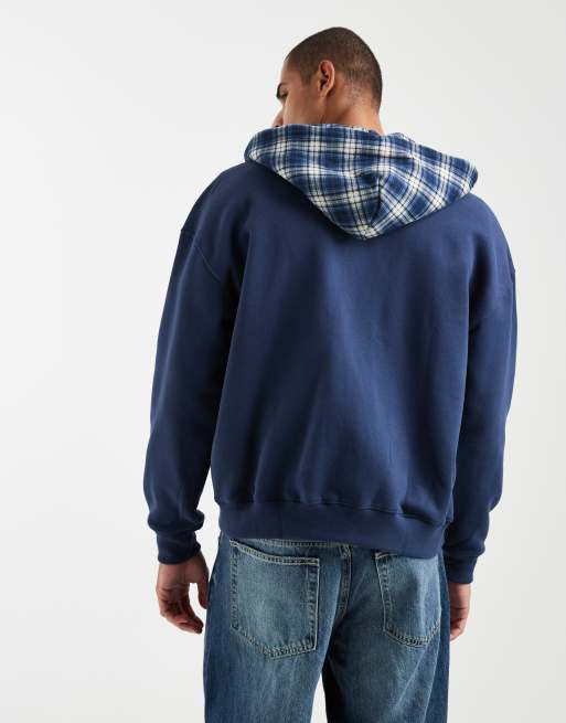 Hollister zip-up hoodie with contrast hood in navy | ASOS