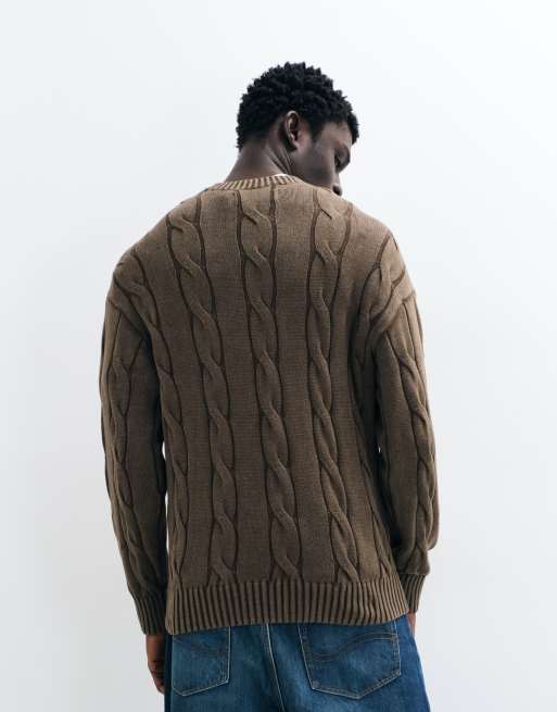 Hollister Zopfmuster-Pullover in Braun, 5 von 5