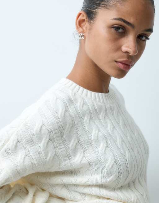 Hollister Zopfstrickpullover mit Rundhalsausschnitt in Weiß, 2 von 5