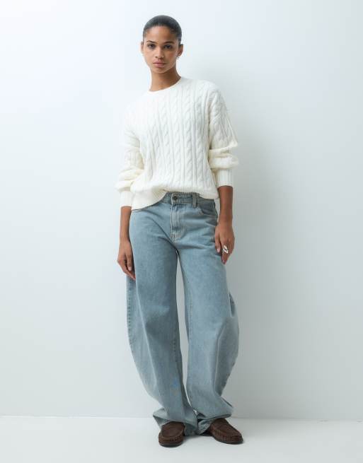 Hollister Zopfstrickpullover mit Rundhalsausschnitt in Weiß, 3 von 5