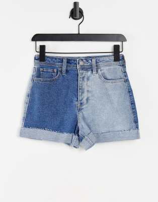 Hollister - Zweifarbige Shorts in verwaschenem Mittelblau