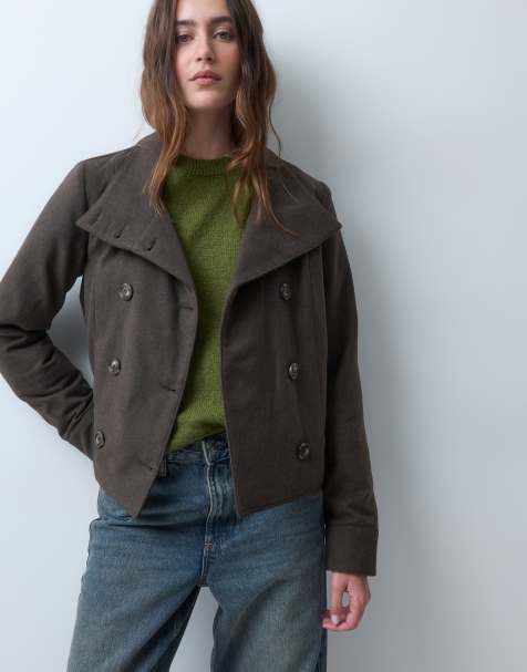 Hollister zweireihige Jacke mit Stehkragen in Braun - view 1