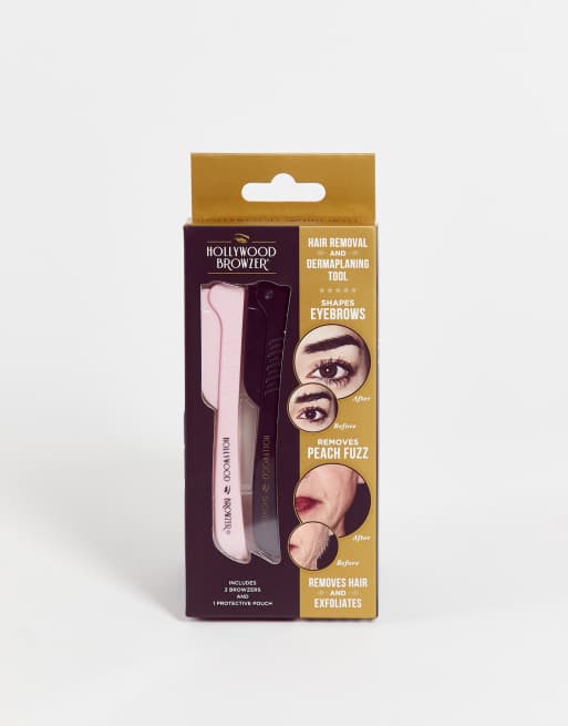 Hollywood Browzer – Dermaplaner Duo Set – Rosa och svart skönhetsverktyg för ögonbrynen 