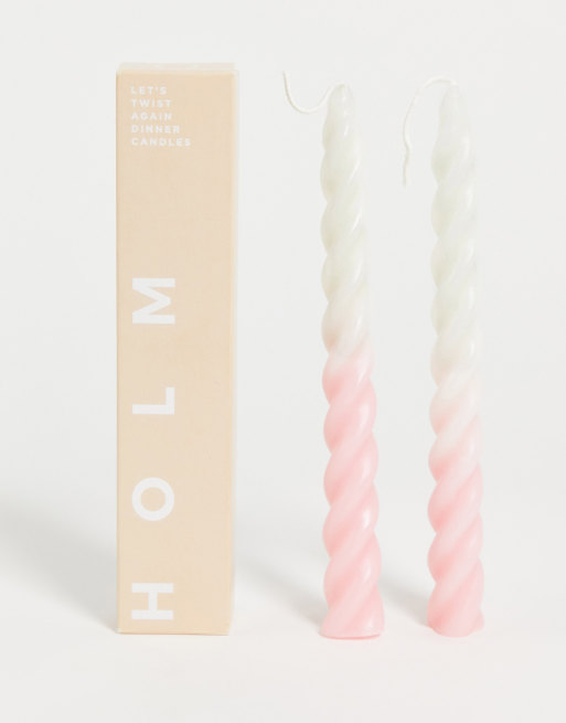 HOLM - Let's Twist Again - Stearinlys - Hvid + lyserød