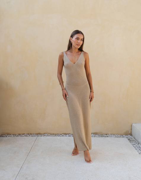 Honest the Label Buana knitted maxi dress in sand - view 1