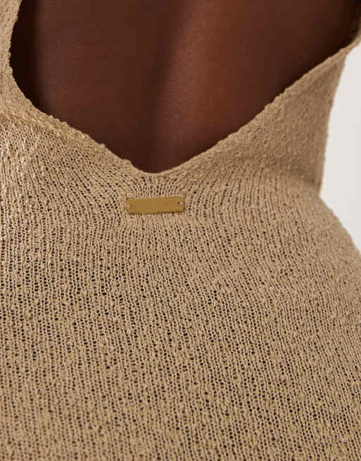Honest the Label Buana knitted maxi dress in sand, 2 of 5