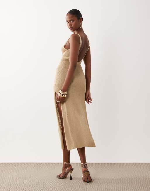 Honest the Label Buana knitted maxi dress in sand, 3 of 5